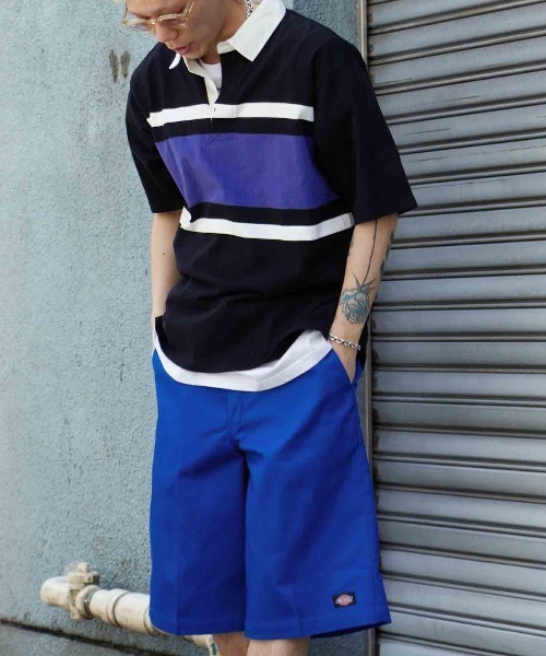 cootie productions ヘビーコットンパネルボーダーラガーシャツ COOTIE / Heavy Cotton Panel Border Rugger Shirt -Black x White- 80