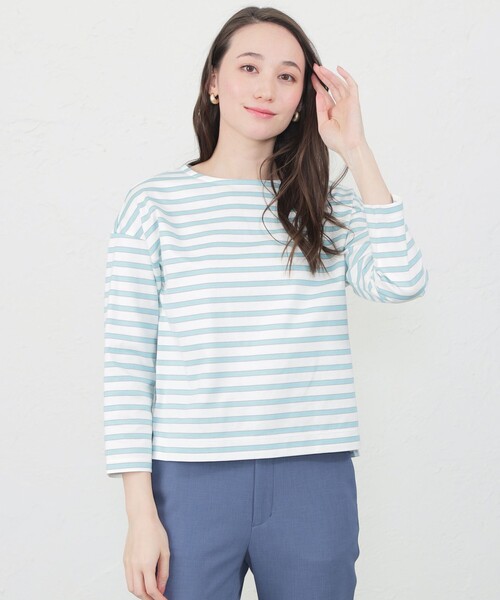 tシャツ ボーダーブロッキング8分袖カットソー レディース