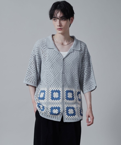 LUCY（ルーシー） シャツ LUCY/クロシェラインニットシャツ メンズ