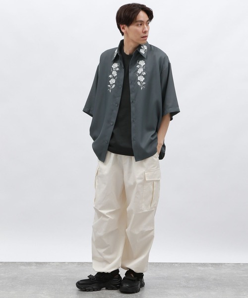 国内発送/関税込☆URKOOL☆フラワー 半袖 ボタンシャツ☆ LAKOLE シャツ フラワー刺繍シャツ半袖 / 128339 メンズ