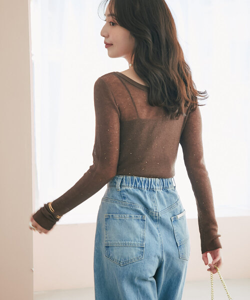 La boutique Bonbon ニット 「前後2WAY」シアースパンコールリブ