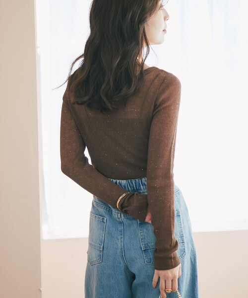 La boutique BonBon - La boutique BonBon シアースパンコール2WAYリブニット La boutique Bonbon ニット 「前後2WAY」シアースパンコールリブ