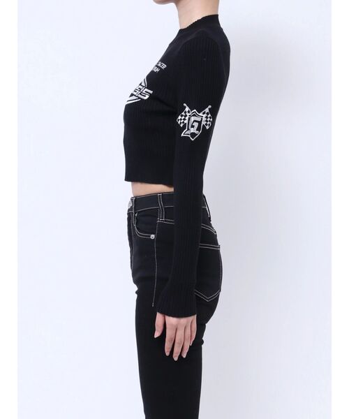 ニット セーター レーサーデザインembroideryニットトップス レディース GYDA ニット セーター レーサーデザインembroideryニット