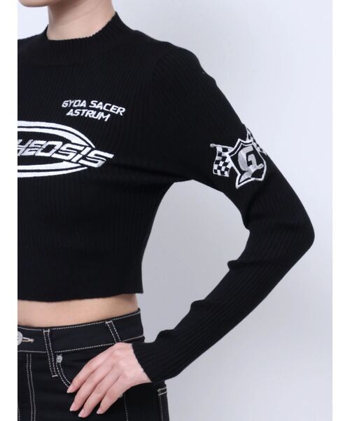 ニット セーター レーサーデザインembroideryニットトップス レディース GYDA ニット セーター レーサーデザインembroideryニット