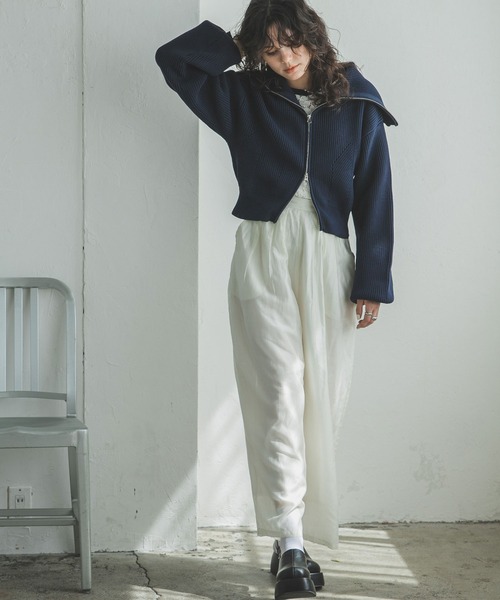 ♡ワンダフルワールド♡ニットカーディガン♡ビンテージ♡ bohmal ニット セーター ダブルジップビッグカラーニットカーデ