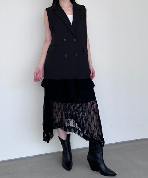BLACKPEACENOW アシンメトリースカート ベルト レイヤード 黒 アニュアンス anuans アシンメトリーレイヤードスカート （BLACK