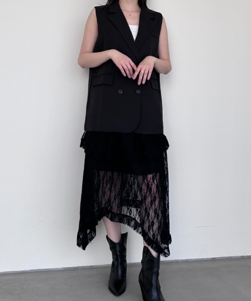 BLACKPEACENOW アシンメトリースカート ベルト レイヤード 黒 gossip!ロサンゼルス スカート レースレイヤード アシンメトリー