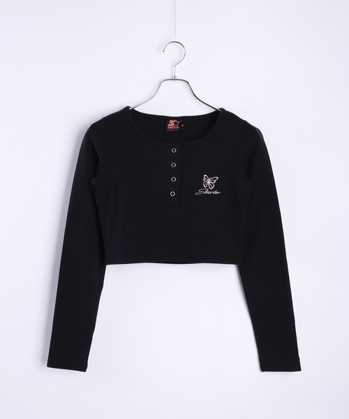 STARTER BLACK LABEL tシャツ 蝶刺繍 ヘンリーネック クロップド