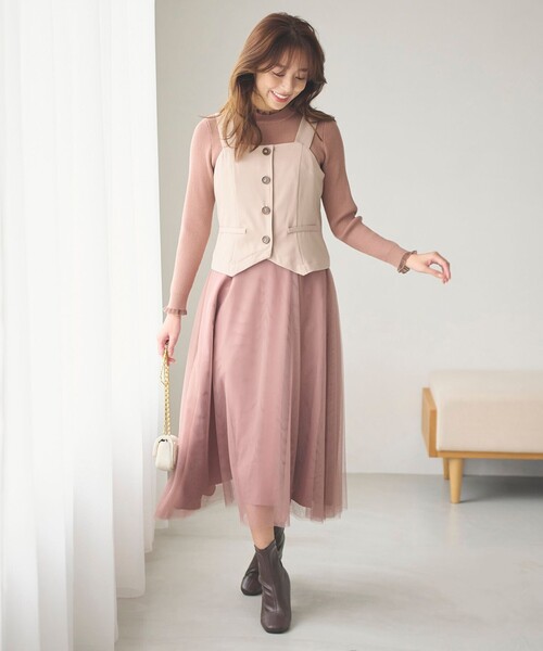 Feroux ニット セーター 「洗える」シアーフリル・ハイネック