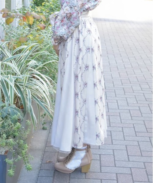 axes femme スカート 薔薇柄ベルベットライクスカート