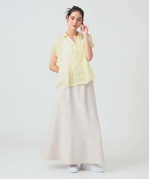 Ray BEAMS ブラウス シャツ リネン フレンチスリーブ スキッパー