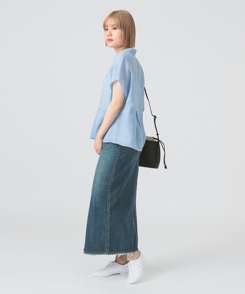 Ray BEAMS ブラウス シャツ リネン フレンチスリーブ スキッパー