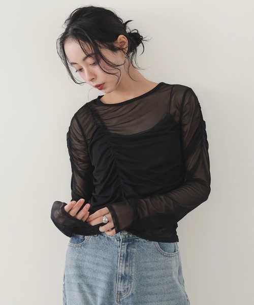 LIAN tシャツ ギャザードレープシアートップス レディース