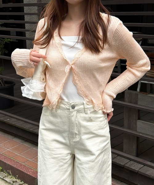 【2万円】paris brand エリザベッタ　レースデザイン　カーディガン はしごレースハートフリルカーディガン ｜ LIZ LISA（リズリサ