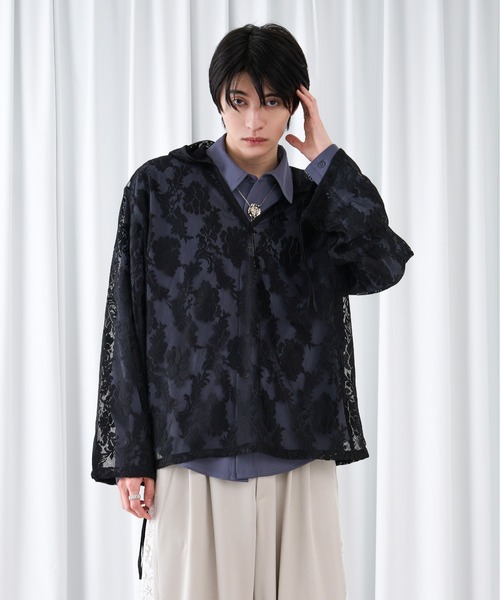 Ellno Loset（エルノロゼット） パーカー キーネックレースフーディ