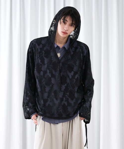 on race hoodie M レースフーディー Ellno Loset（エルノロゼット） パーカー キーネックレースフーディ