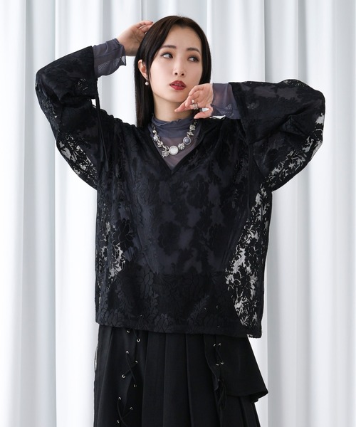 Ellno Loset（エルノロゼット） パーカー キーネックレースフーディ