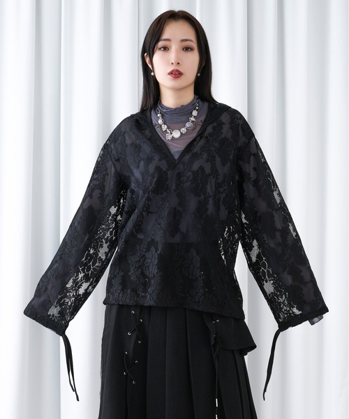 Ellno Loset（エルノロゼット） パーカー キーネックレースフーディ