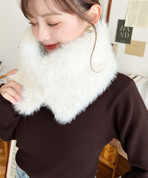 今季♡チェスティ♡フード付ファーマフラー♡ネイビー♡新品 mew】ファーマフラー（GRAY／BLACK）