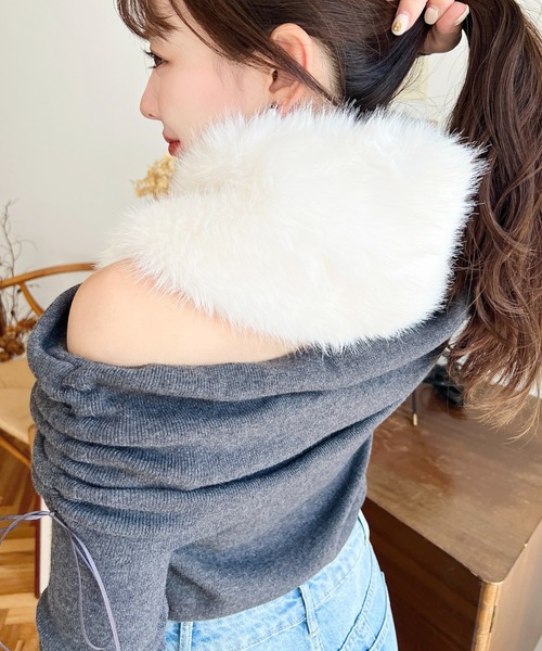今季♡チェスティ♡フード付ファーマフラー♡ネイビー♡新品 Demi-Luxe BEAMS（デミルクス ビームス）ミンク フェイクファー