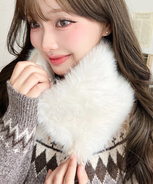 moment+ マフラー ストール フェイクファーティペット レディース