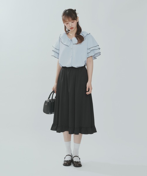 美品♡liten リテン レイヤードフリルブラウス ヒヤシンス Lallana（ララーナ） ブラウス シャツ 半袖 レイヤードフリルブラウス