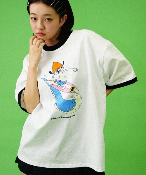 PARAPPA パラッパラッパーTee　ピグメント加工 アクションパラッパロゴプリントTシャツ メンズ レディース 142201 2色　オレンジ ブラック PARAPPA パラッパラッパーTee ピグメント加工 アクション