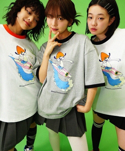 PARAPPA パラッパラッパーTee　ピグメント加工 アクションパラッパロゴプリントTシャツ メンズ レディース 142201 2色　オレンジ ブラック PARAPPA パラッパラッパーTee ピグメント加工 アクション