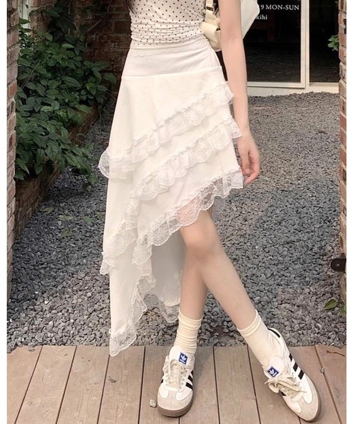 美品】STELLA McCARTNEYアシンメトリーレースドレススカートS黒 ドレス