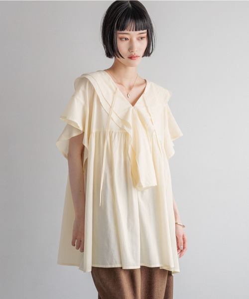 mideal チュニック 2way frill sleeve tunic blouse / 2way