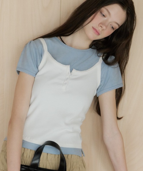 GIUNON キャミソール pico lace button camisole / ピコレースボタン 