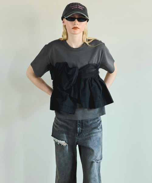 ●入手困難●MAISON SPECIAL ドッキングツイステッドTシャツ グレー Docking Twisted T-shirt/ドッキングツイステッドTシャツ
