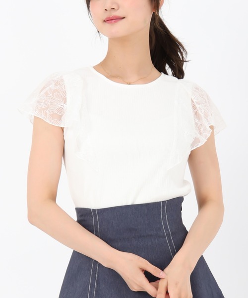 【MARGAUX 2025 SPRING / SUMMER】 フリルTシャツ MISCH MASCH tシャツ 2025春夏新作 レースフリル袖リブカット