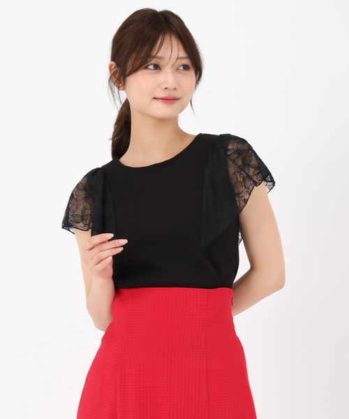 MISCH MASCH tシャツ 2025春夏新作 レースフリル袖リブカット