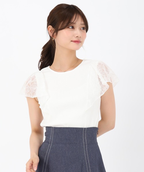 tシャツ 2025春夏新作 レースフリル袖リブカットトップス レディース MISCH MASCH tシャツ 2025春夏新作 レースフリル袖リブカット
