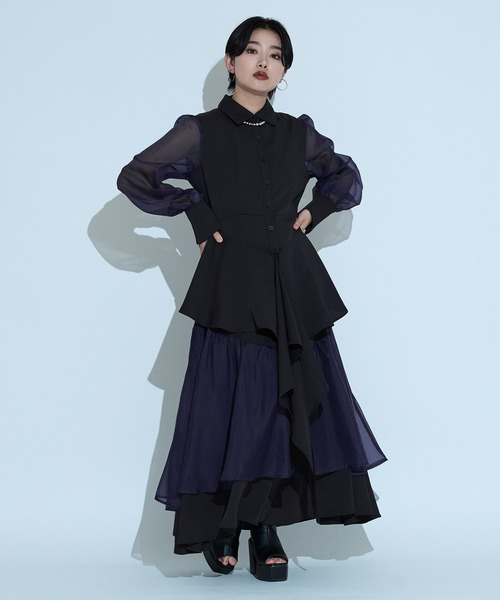 Ellno de Mavie シャツワンピース ラッフルデザインシアー