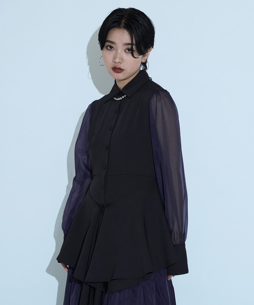Ellno de Mavie ワンピース Tシャツ ラメ ホワイト 白 F Ellno de Mavie シャツワンピース ラッフルデザインシアー