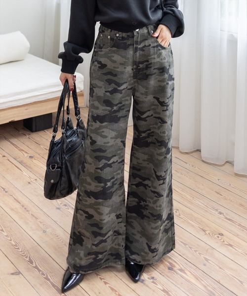 clear パンツ 「低身長用サイズ有」迷彩柄ワイドパンツ「韓国