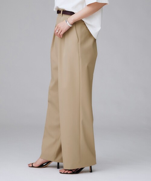 パンツ 「はっ水/後ろウエストゴム/リラクシー」ストレッチ2タックワイドパンツ レディース