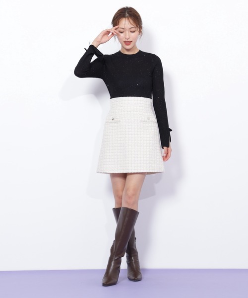 未使用級】23区 46 大きいサイズ ファンシーツイード台形スカート 24AW