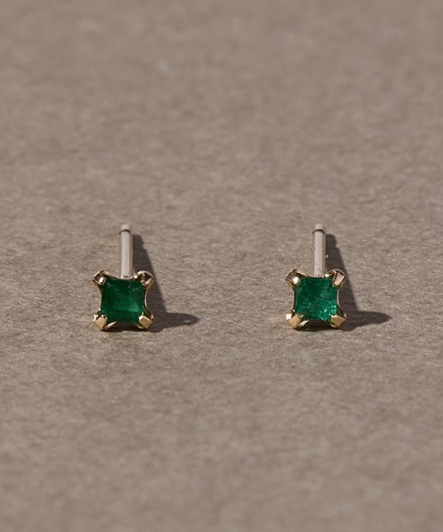 JUPITER ピアス 「K10」スクエアカットエメラルドスタッドピアス