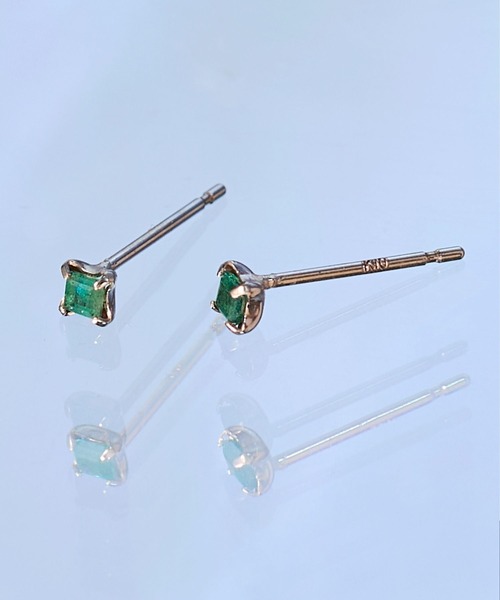 JUPITER ピアス 「K10」スクエアカットエメラルドスタッドピアス
