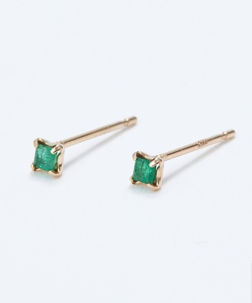 JUPITER ピアス 「K10」スクエアカットエメラルドスタッドピアス