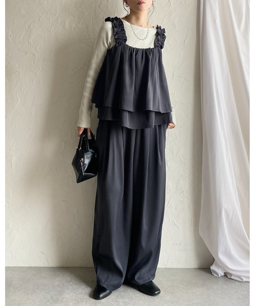 ジュエルチェンジズ アローズ セットアップ JPCI肩フリルブラウス パンツ ルイルエブティック RUIRUE BOUTIQUE 洗える ｜ フロント フリル