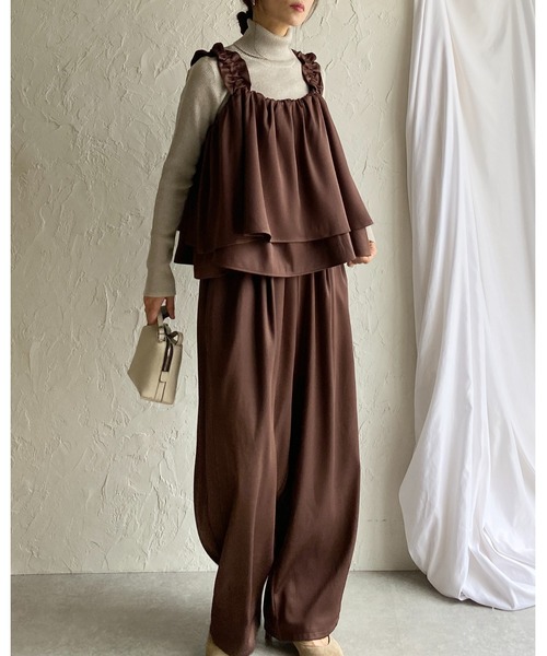 Twistyショルダーフリルトップス、テーパードパンツ上下セット 作業服 上下セット バートル BURTLE ジャケット8091 M-3L ＆ カーゴ