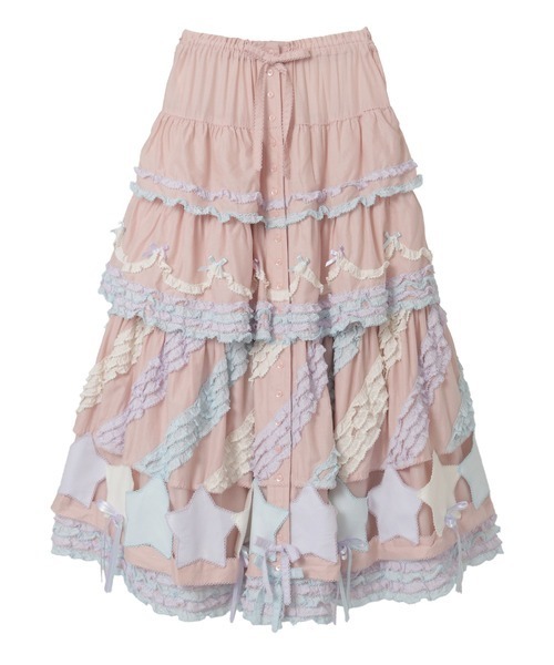 PINK HOUSE（ピンクハウス） スカート 星ワッペン使い配色フリル
