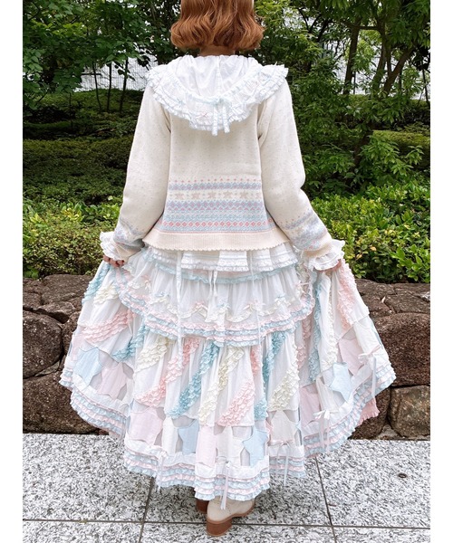 PINK HOUSE（ピンクハウス） スカート 星ワッペン使い配色フリル