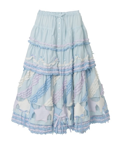 PINK HOUSE（ピンクハウス） スカート 星ワッペン使い配色フリル