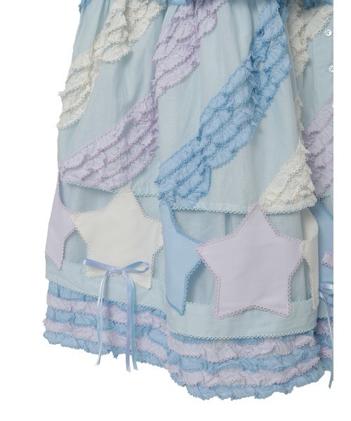 PINK HOUSE（ピンクハウス） スカート 星ワッペン使い配色フリル