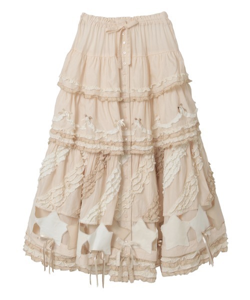 PINK HOUSE（ピンクハウス） スカート 星ワッペン使い配色フリル